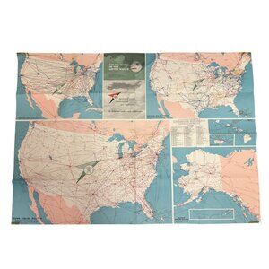 1965 Texaco Airline Map of the United States, 43"×31" Vintage Aviation Poster
